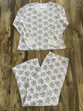 Women  s Thermal Waffle Knit Pajama Set Pink Floral Size Large READ