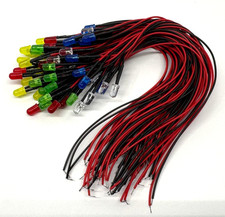 50pcs 12V LED Lights Emitting Diodes, Pre Wired DC 12 Volt 5 colors 10ea 
