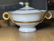 Antique Theodore Haviland Limoges Gotham White Gold Sugar Bowl With Lid