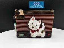 WESTIE DOG MINI CROSSBODY BURGUNDY STRIPE CHALA