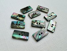 10 Vintage Abalone Mother of Peal MOP Shell Buttons 2 Holes 9 x 17 mm Rectangle