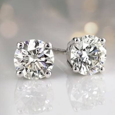 2Ct Lab Created Diamond Diamond Stud Earrings 14K White Gold Plated