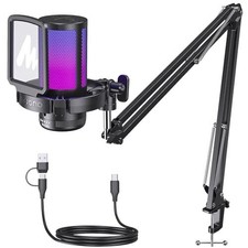 MAONO USB Condenser Microphone Gaming PC Streaming Noise-Canceling RGB Voice