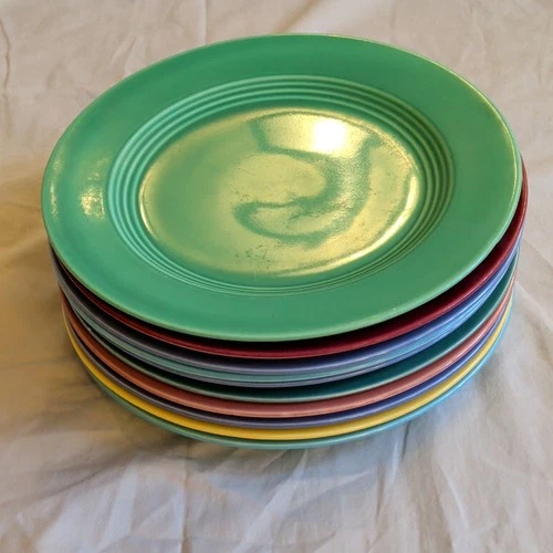 Homer Laughlin Harlequinware Multicolor Ceramic Plates 9-1/8", Set of 10, Glossy