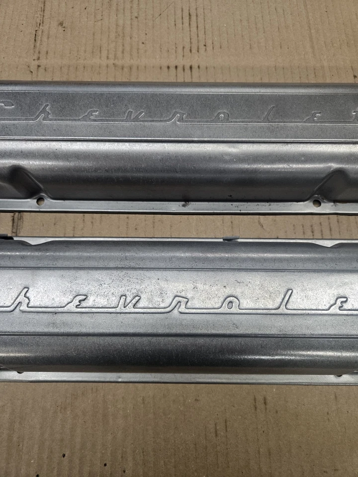 1955-1958 Corvette Tri-Five Bel-Air SBC 283 327 Valve Covers Chevrolet Script - Image 3 of 4
