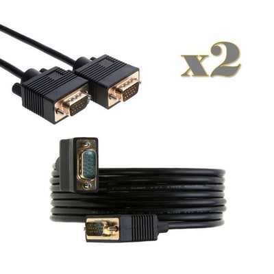 2-Pack 10FT SVGA VGA Cable Male to Male Monitor PC LCD Projector CCTV Video Cord