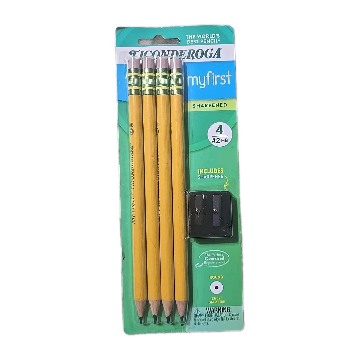 Dixon TICONDEROGA My First Pencils, Wood-Cased #2 HB Soft, 4 Pack with Sharpener
