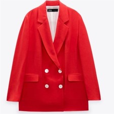 Zara women s red oversized double breasted blazer jacket Size XS NWT