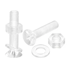 M8 x 40mm PC Plastic Phillips Machine Screws with Nuts and Flat Washers 20 Sets