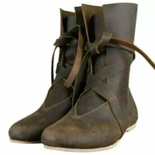 Mittelalter Leder Stiefel Renaissance Schuhe Wikingerschuh Herren Braun Lange...