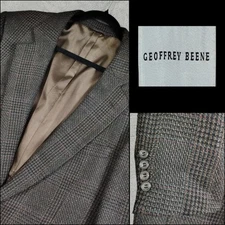 Geoffrey Beene Tweed Sport Coat Mens Blazer Size 43R Brown Glen Plaid Jacket