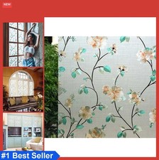 Static Cling Window Privacy Film Decorative Frosted Stained Glass Floral Design