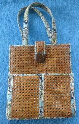  Vera Bradley Bali Blue & Hope Garden Structured Tiki Tote with Caning RARE