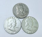 LOT OF 3 FRANKLIN SILVER HALF DOLLARS 90% SILVER FREE SHIPPING #10436