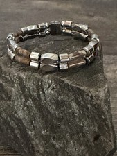 Silver Magnetic Hematite Therapy Bracelet Anklet 2 Row w Botswana Gemstones