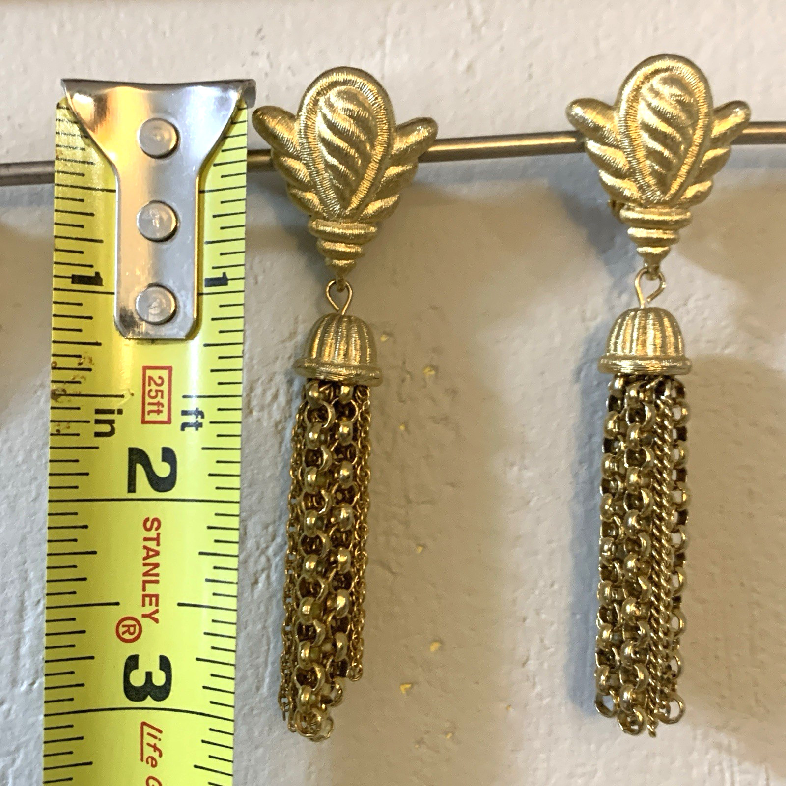 Vintage Givenchy Earrings Statement Tassels Clip On Brushed Gold Tone NY Paris thumbnail 2