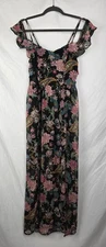 Xhilaration Black Floral Whimsigoth Fairy  Sheer Long Maxi Dress sz S NWT 