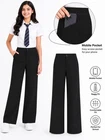 Girls Wide Leg Baggy Trousers Secure Phone Pocket School Uniform Pants Ages 9-18