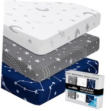 Pack n Play, Mini Crib Sheets 3-Pack  Soft Jersey Sheet Set for Stars  Moon