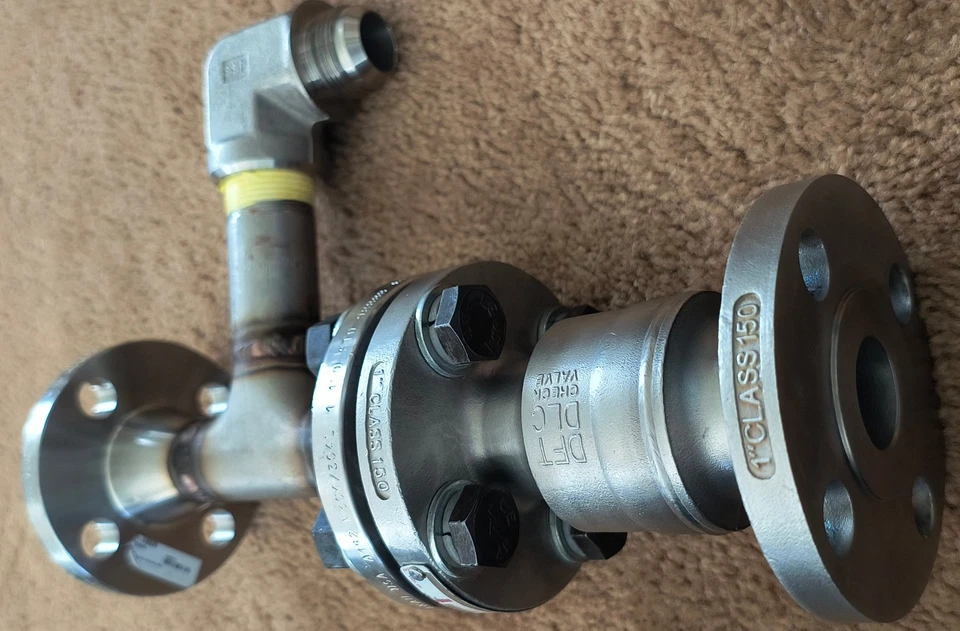 DFT DLC 9402 1" 150# SS Flanged Check Valve w/ Inconel Spring & Welded Tee Adapt - Image 3 of 4