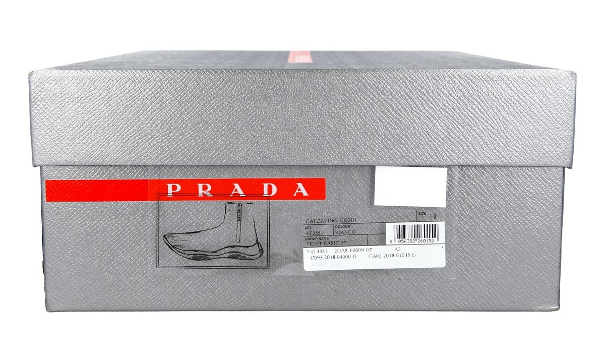 PRADA SOCK HIGH-TOP SNEAKERS SHOES 4T3351 WHITE LINEA ROSSA US