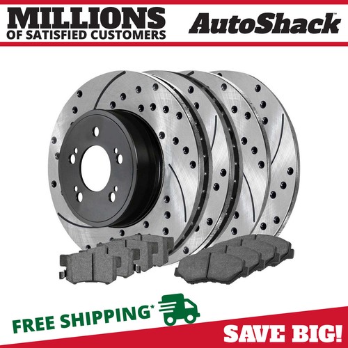 Front and Rear Drilled Brake Rotors Black & Pads for 20032007 Honda Accord 2.4L eBay