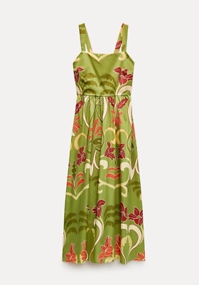 ZARA NWT XS, S, SS24 ZW COLLECTION PRINTED MIDI DRESS GREEN ZARA NWT XS, S, SS24 ZW COLLECTION PRINTED MIDI DRESS GREEN