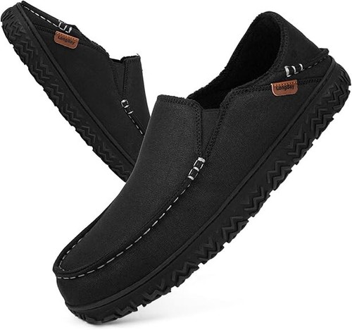 LongBay Men's Microsuede Moccasin Slippers indoor or outdoor black UK 11
