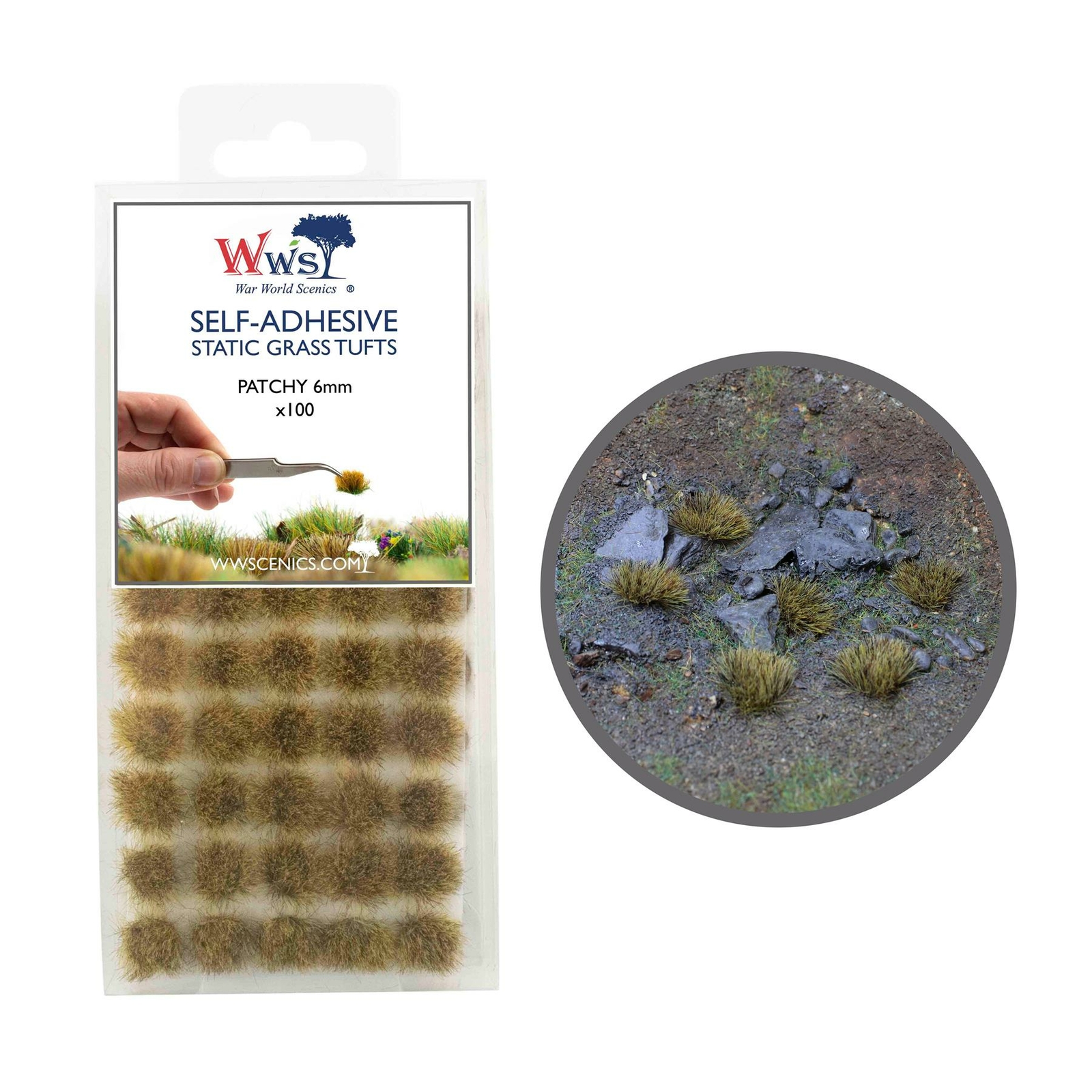 Static Grass Tufts x 100 – Patchy 6mm – Model Railway Wargame Scenery