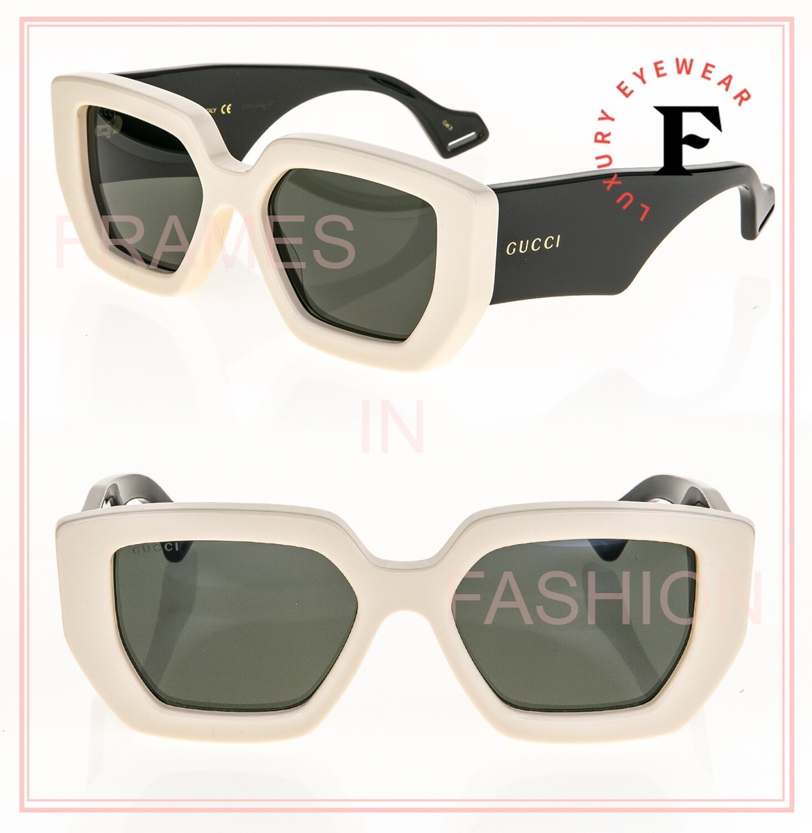 GUCCI 0630 Ivory Black Logo Oversized Chunky Unisex Gg0630s 001 - Main Image