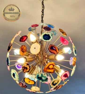 Natural Agate Stone Brass Lights Handcrafted Illumination with Organic Beauty