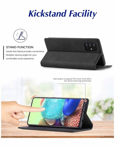 Samsung Galaxy A51 Leader Case schmale magnetische Flip Book Abdeckung Kartenhalter Geldbörse - Bild 2 von 15