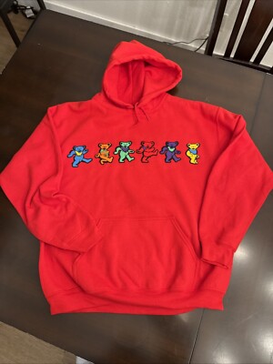 Dancing Bears Grateful Dead Red Hoodie Men s size Large Custom Made Brand New