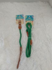 Green Polyester Rope Pet Collar Med. 12"-14"  Matching Dog Leash 33-66 Lbs 