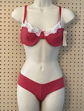 Empire Intimates Red And White Matching Bra And Underwear Set With Lace Accents!