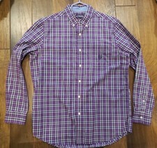 Mens Purple  White Plaid Long Sleeve Button Down Shirt Ralph Lauren Chaps Medium