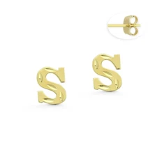 Alphabet Earrings 14K Yellow Gold initial Letters Stud Earrings Diamond Cut Baby