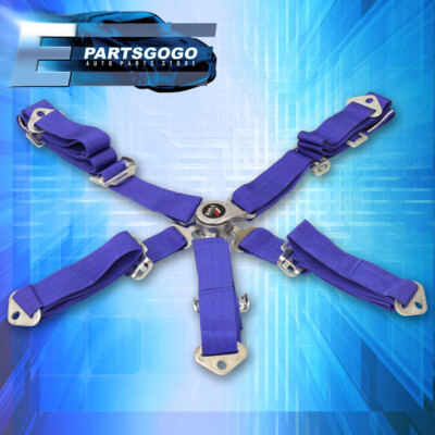 Universal 1X Blue 2'' 5-Point Cam Lock Buckle Racing Seat Belt Harness Strap Kit