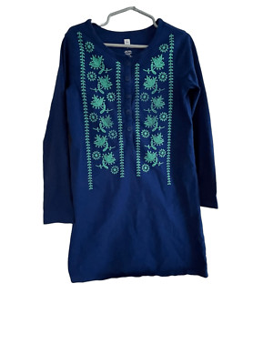 Tea Collection Floral Long Sleeve Dress | Size 8 | Royal Blue & Seafoam Green