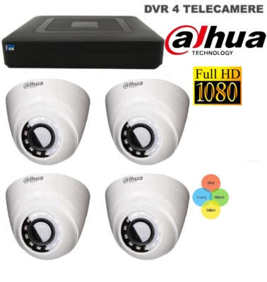 KIT VIDEOSORVEGLIANZA DVR + 4 TELECAMERE DOME DAHUA 2MP + Alim