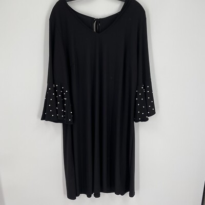 Women's V Neck Long Sleeve Jersey Knit Midi Dress size 1X Black Bead  Details | eBay