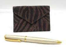 Mini Envelope Business Card Holder Leather Credit Gift Cards Tiger Print Brown