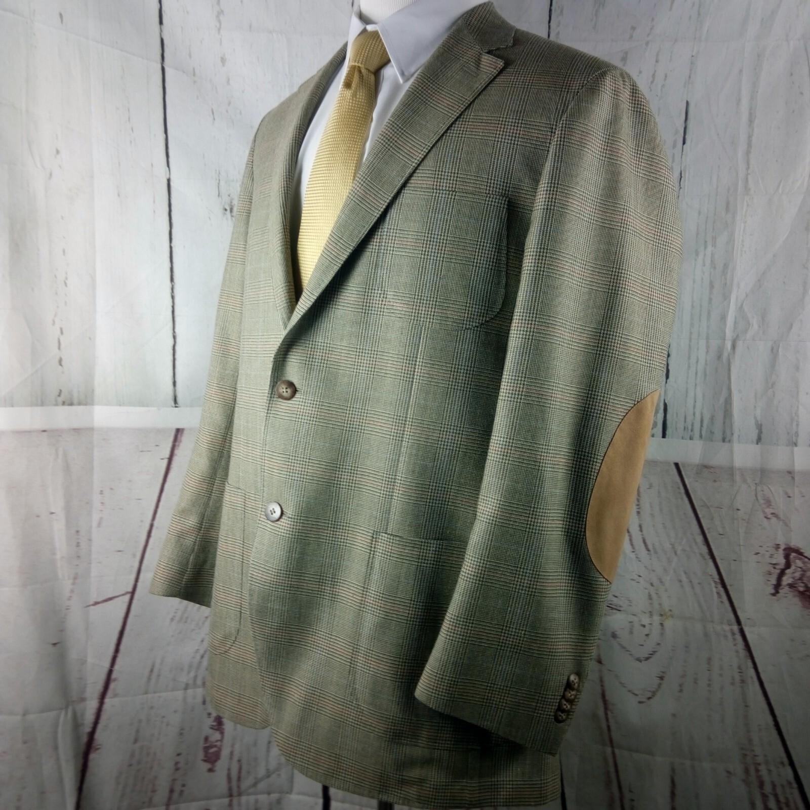 Byron British Style 44R 2 Button Multicolor Plaid Elbow Pads Blazer
