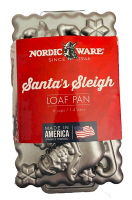 Nordic Ware Santa's Sleigh Heavy Cast Aluminum Loaf Pan Christmas Baking  NWT
