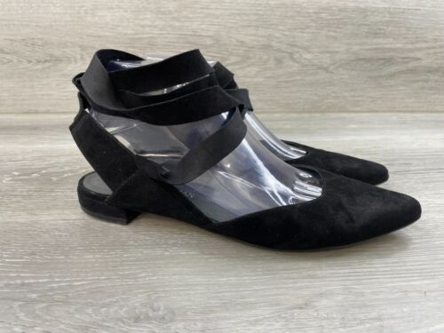 Sandales plates Stuart Weitzman pour femme 9 chaussures plates en cuir daim noir cheville