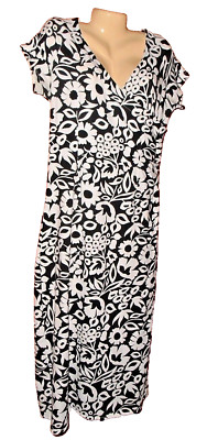Ann Trinity size M black white floral Mid calf wrap front jersey Knit dress 