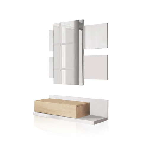 Recibidor con cajón + espejo, mueble colgante, mueble de entrada, Tekkan - Imagen 3 de 12