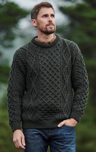 Aran Woollen Mills Men's Wool Sweater Fishermen's Jumper Made in Ireland