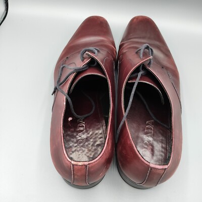Prada Milano Made in Italy Burgundy Leather Round-Toe Derby Shoes (Mens 10.5) Prada Milano Made in Italy Burgundy Leather Round-Toe Derby  main image 2