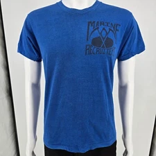 Vintage 1980s Screen Stars USMC Marine Recruiters Single Stitch Blue T-Shirt (M)